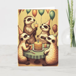 Cute Meerkats Birthday Party Folded Wenskaart Kaart