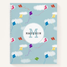 Cute Meerkleurige Vliegende Vliegers Kids Monogram Notitieboek