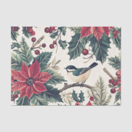 Cute Mees op een Hulsttak met Poinsettia's Tissuepapier
