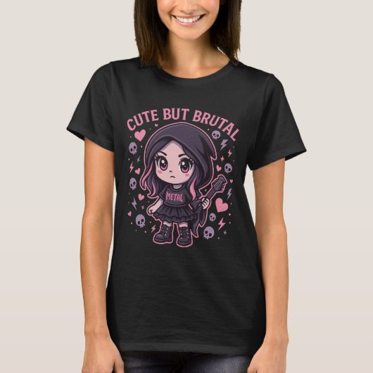 Cute Meets Metal - Kawaii Metal Design T-shirt (Voorkant)