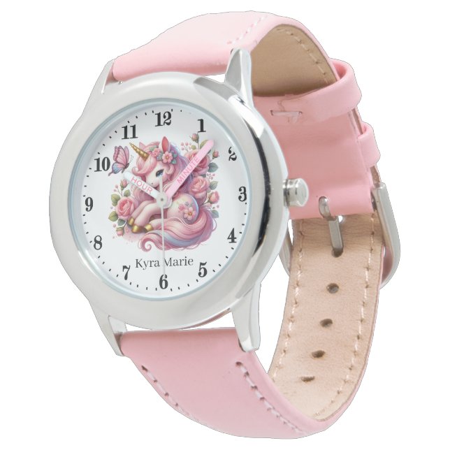 Cute meiden fantasy unicorn voegen naam toe horloge (Gekanteld)