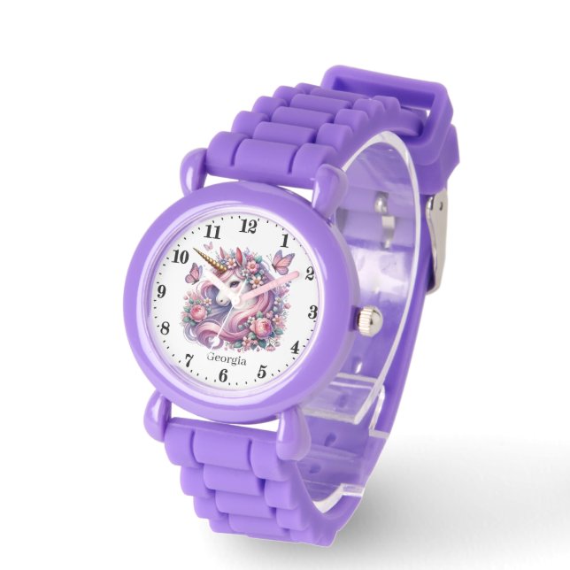 Cute meiden fantasy unicorn voegen naam toe horloge (Hoek)