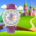 Cute meiden paarse dragon voegen naam toe horloge<br><div class="desc">ontwerp van Kristi W. Design op www.marlodeedesigns.com</div>