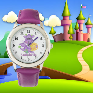Cute meiden paarse dragon voegen naam toe horloge
