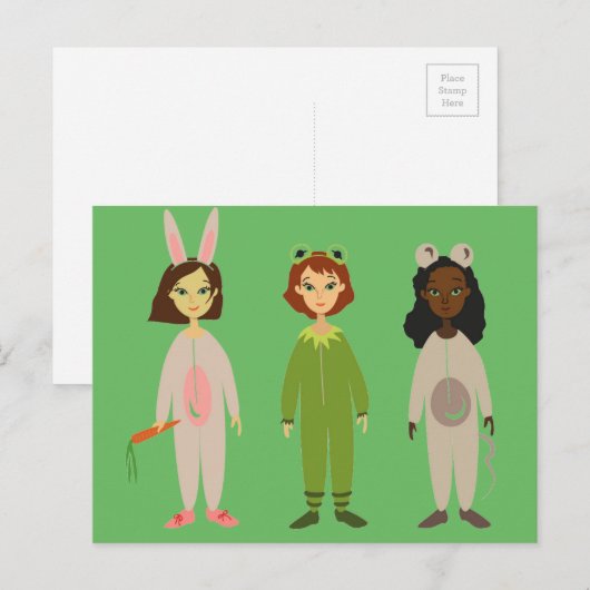 Cute meiden pajama vrienden thema briefkaart (Voorkant / Achterkant)