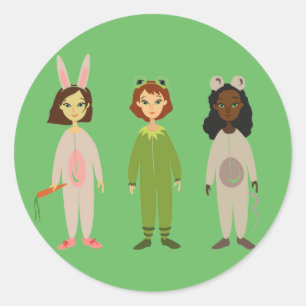 Cute meiden pajama vrienden thema ronde sticker