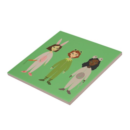 Cute meiden pajama vrienden thema tegeltje (Zijkant)