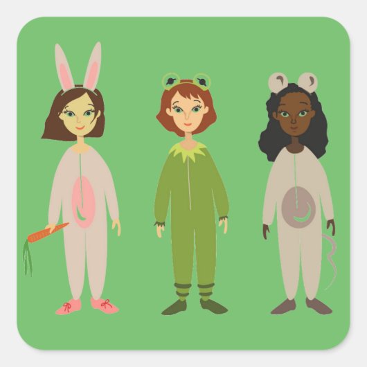 Cute meiden pajama vrienden thema vierkante sticker (Voorkant)
