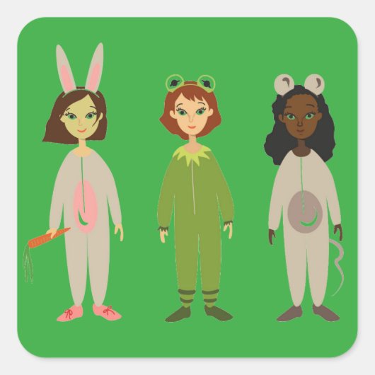 Cute meiden pajama vrienden thema vierkante sticker (Voorkant)