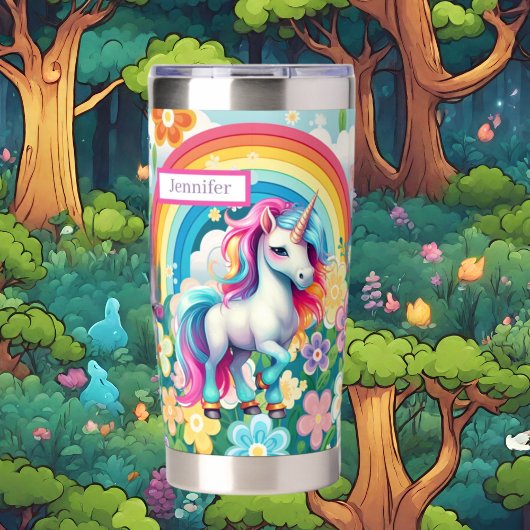 Cute meiden unicorn voegen naam toe geïsoleerde drinkbeker