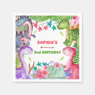 Cute meisje dinosaurus 2de verjaardagsfeestje servet