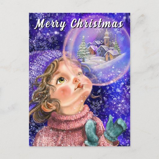 Cute Meisje Kerstkaart Briefkaart (Voorkant)
