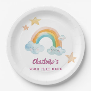 Cute meisje paarse waterverf regenboog babyshower papieren bordje
