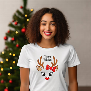 Cute Meisje Rendier Gezicht T-Shirt