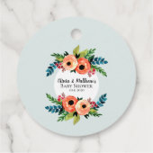 Cute Meisjes Waterverf Bloemen en Baby Shower Bedankjes Labels (Achterkant)