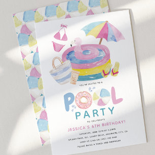Cute Meisjes Zwembad Feest Verjaardag Kaart