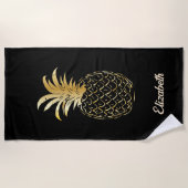 Cute Meisjesachtig Goud en zwart Ananas - Geperson Strandlaken (Voorkant)