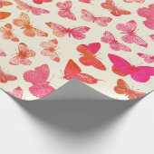 Cute Meisjesachtig Groovy Roze Vlinder Patroon Cadeaupapier (Hoek)