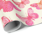 Cute Meisjesachtig Groovy Roze Vlinder Patroon Cadeaupapier (Rol Hoek)