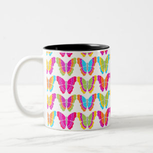Cute Meisjesachtig Multikleur Regenboog Vlinderpat Tweekleurige Koffiemok