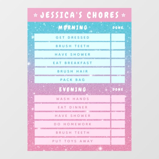Cute Meisjesachtig Roze Blauwe Glitter Kinderen Da Raamsticker (Vel)