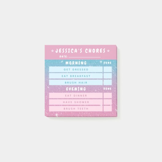 Cute Meisjesachtig Roze Blauwe Glitters Dagelijkse Post-it® Notes (Voorkant)