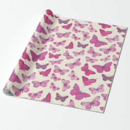 Cute Meisjesachtig Roze Vlinder Patroon Cadeaupapier
