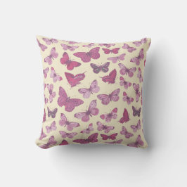 Cute meisjesachtig roze vlinderpatroon op beige kussen