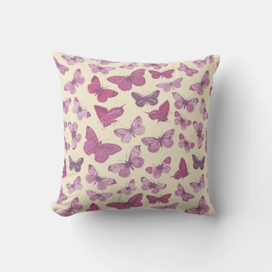 Cute meisjesachtig roze vlinderpatroon op beige kussen (Voorkant)