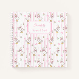 Cute meisjesachtige Coquette Gans met Roze Strik C Notitieboek