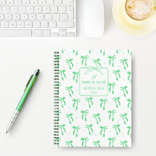 Cute Meisjesachtige Groene en Witte Coquette Strik Notitieboek