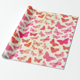 Cute Meisjesachtige Groovy Roze Vlinder Patroon Cadeaupapier