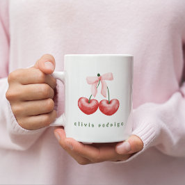 Cute Meisjesachtige Rode & Roze Kersen Hart Strik  Koffiemok
