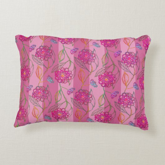 Cute & Meisjesachtige Roze Bloemen Gestreept Patro Accent Kussen (Achterkant)