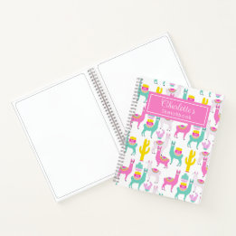 Cute Meisjesachtige Roze Lama Cactus Schetsboek Notitieboek