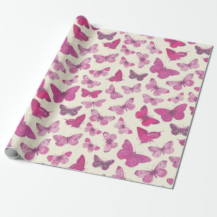 Cute Meisjesachtige Roze Vlinder Patroon Cadeaupapier