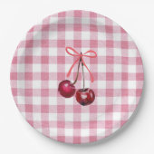 Cute Meisjesachtige Strik Kers Roze Gingham Plaid  Papieren Bordje (Voorkant)