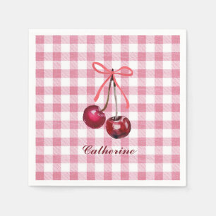 Cute Meisjesachtige Strik Kersen Roze Gingham Geru Servet