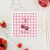 Cute Meisjesachtige Strik Kersroze Gingham Geruit  Servet (Insitu)