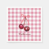 Cute Meisjesachtige Strik Kersroze Gingham Geruit Servet (Voorkant)