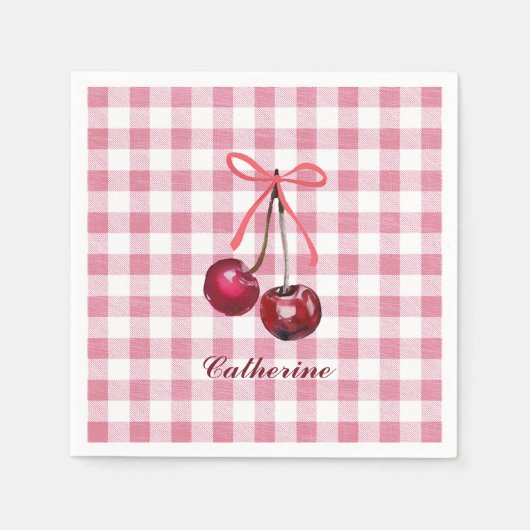 Cute Meisjesachtige Strik Kersroze Gingham Geruit  Servet (Voorkant)