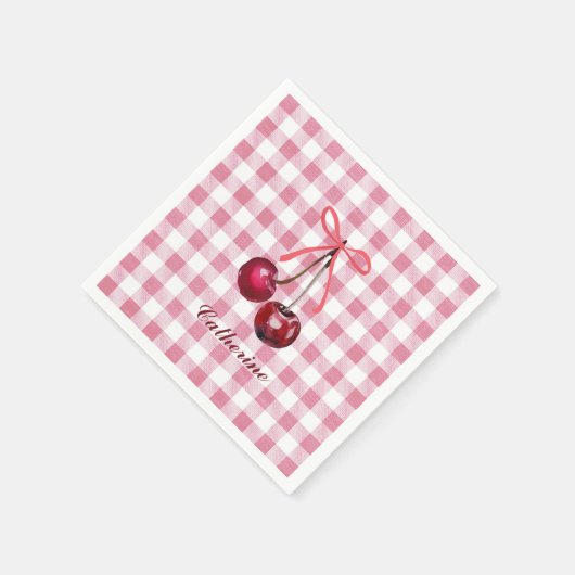 Cute Meisjesachtige Strik Kersroze Gingham Geruit  Servet (Hoek)