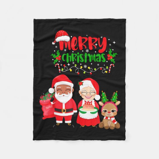 Cute Melanin Santa & Mrs Claus Interracial Fam Fleece Deken (Voorkant)