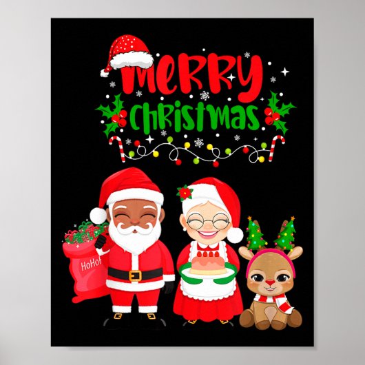 Cute Melanin Santa & Mrs Claus Interracial Fam Poster (Voorkant)