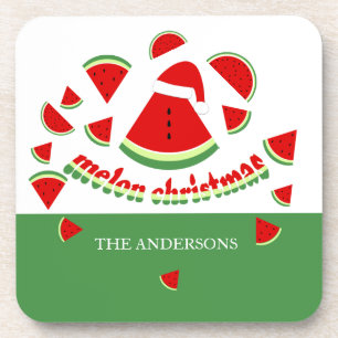 Cute Meloen Prettig Kerst Illustratie Bier Onderzetter