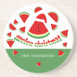 Cute Meloen Prettig Kerst Illustratie Zandsteen Onderzetter