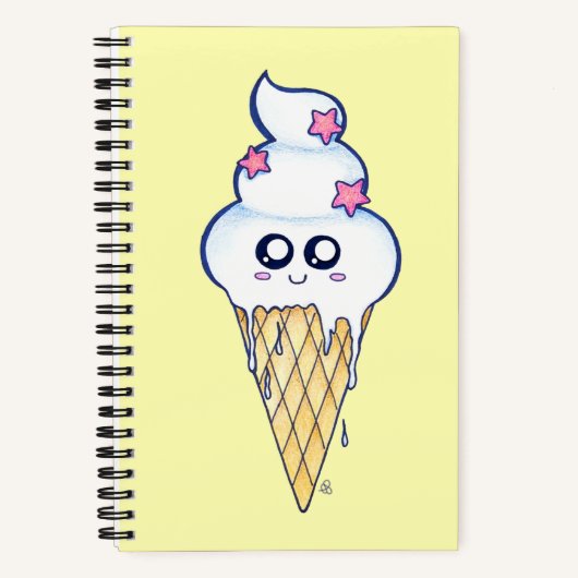 Cute Melting Ice Cream Cone, Kawaii Cartoon Notitieboek (Voorkant)