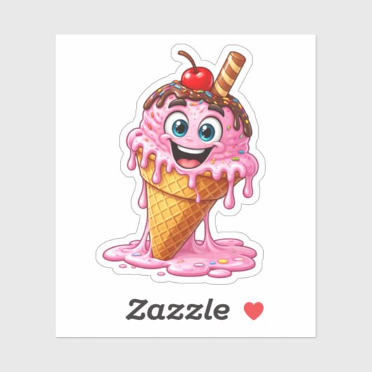 Cute Melting Ice Cream Custom-Cut Vinyl Sticker (Vel)