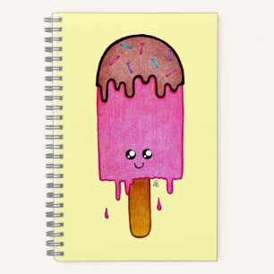 Cute Melting Pink Popsicle, Kawaii Cartoon Notitieboek
