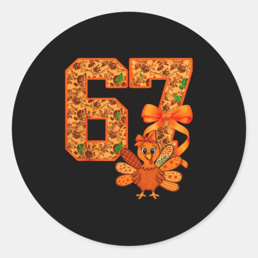 Cute Meme 67 Coquette Bow Turkey Thanksgiving Aest Ronde Sticker (Voorkant)